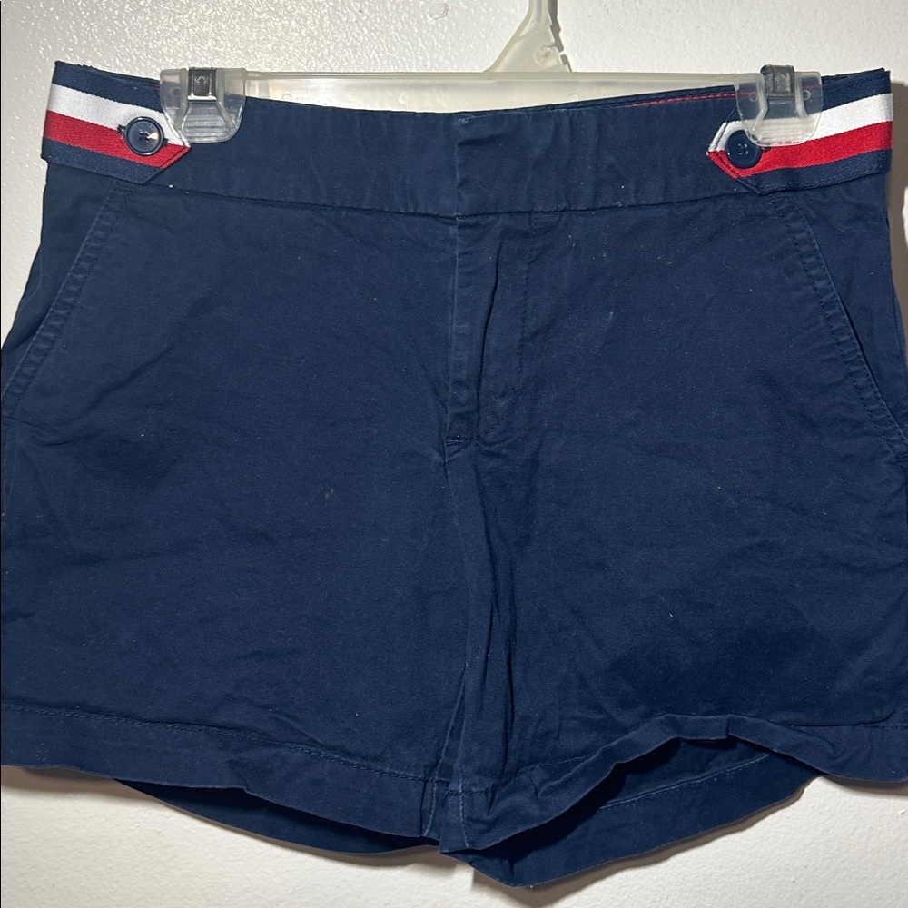 Tommy Hilfiger Dark Blue Women's Shorts with Red and White Accents